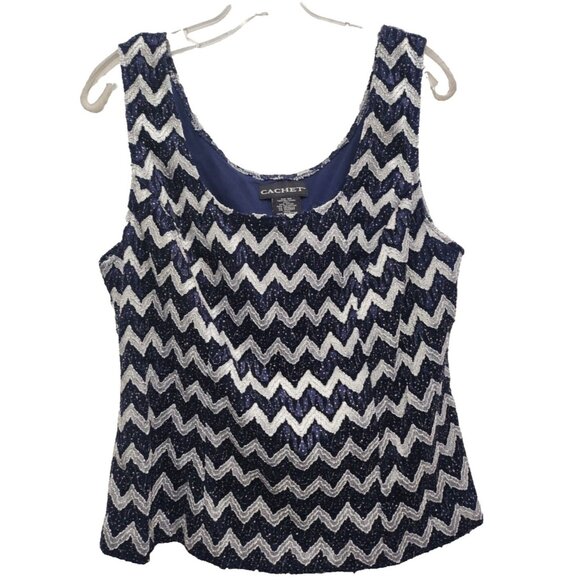 Vintage Cachet Tank Top Womens Size 16W Navy Silver Chevron Metallic Y2K Holiday - Picture 1 of 8